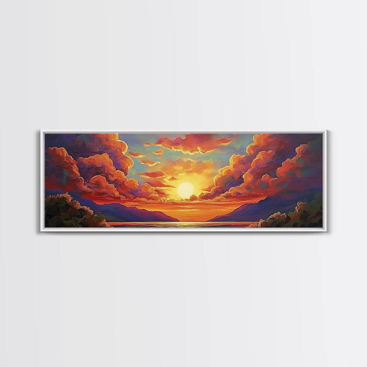Sunset Serenity Sky, Mountain Glow Art, Dreamy Landscape Painting, Canvas Print, Peaceful Wall Decor, Living Room or Meditation Space
