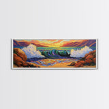 Ocean Power Crash, Colorful Seaside Painting, Bold Wave Art, Framed Canvas Print, Coastal Wall Decor, Beach House Living Room Style
