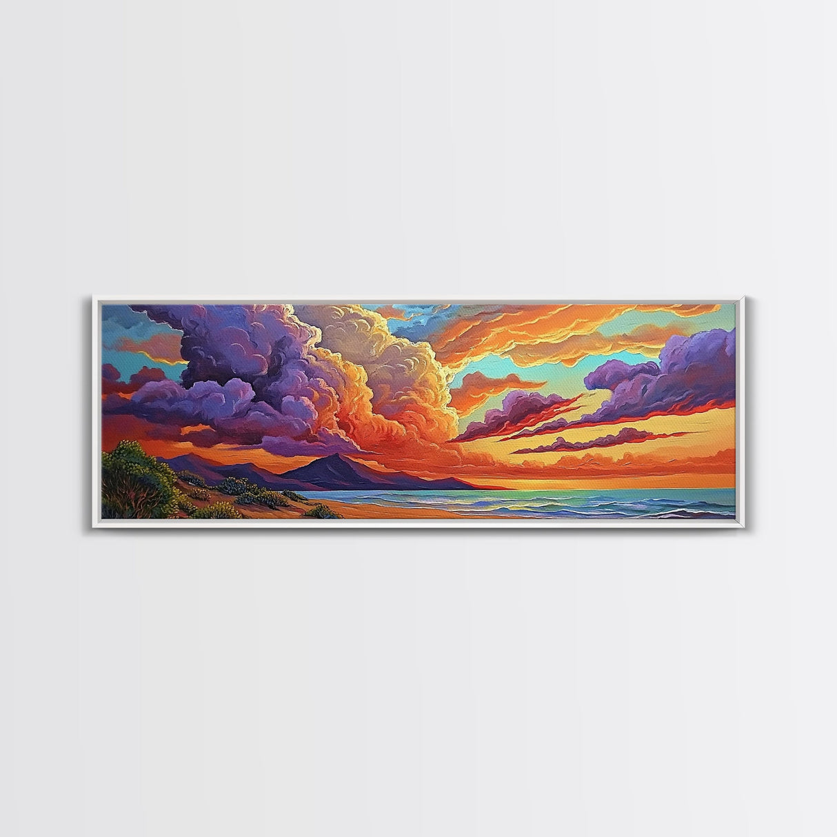 Stormy Sunset, Coastal Skies, Mountain Ocean View, Dramatic Cloudscape, Canvas Print, Living Room Wall Art, Landscape Statement Art