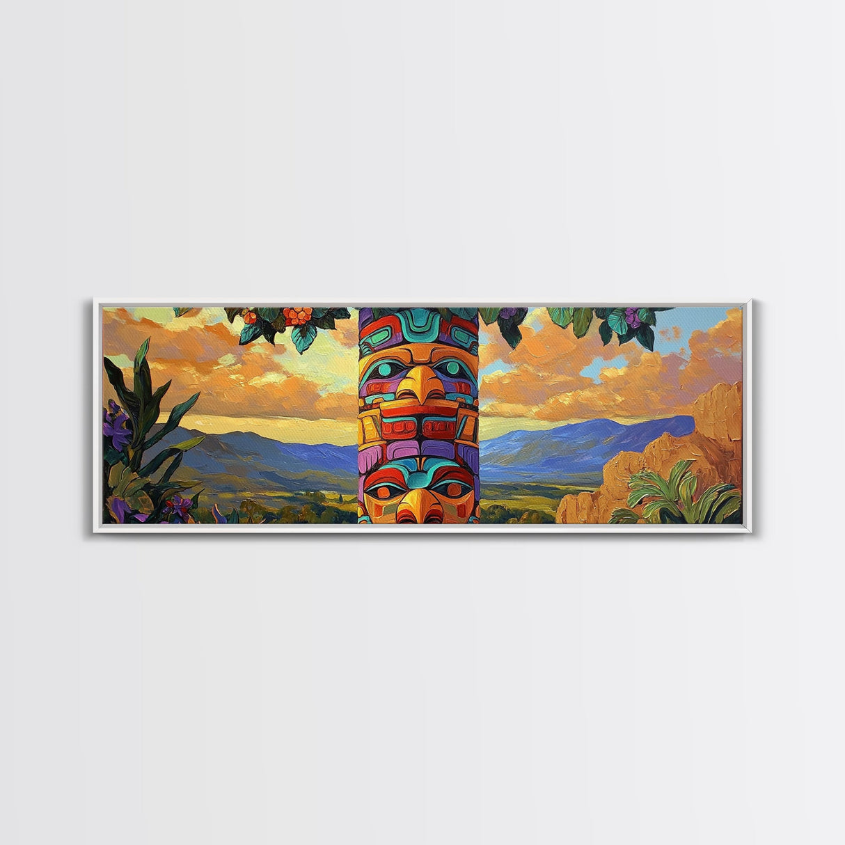 Totem Pole Art, Southwest Style, Desert Sky, Framed Canvas Print, Native Inspired, Living Room Wall Art, Cultural Landscape