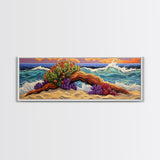 Driftwood Coast, Colorful Ocean, Beach Nature, Framed Canvas Print, Coastal Wall Art, Tropical Living Room Decor, Surreal Seascape Art