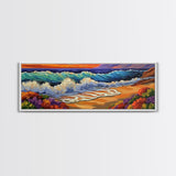 Crashing Waves, Sunset Sea, Bold Ocean Art, Framed Canvas Print, Vibrant Beach Wall Decor, Bathroom Nautical Theme, Color Splash Style