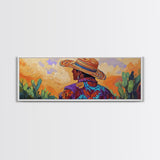 Mexican Cowboy, Sunset Western Portrait, Vibrant Hat Man, Desert Decor, Framed Canvas Print, Boho Art, Rustic Living Room Wall Art