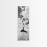 Solitary Tree, Beach Art, Surreal Landscape, Moody Wall Decor, Framed Canvas Print, Meditation Room Art, Monochrome Nature Style