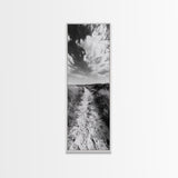 Sandy Trail, Beach Path, Cloudy Sky, Coastal Living, Framed Canvas Print, Relaxed Nature Vibe, Hallway Wall Art, Minimal Decor