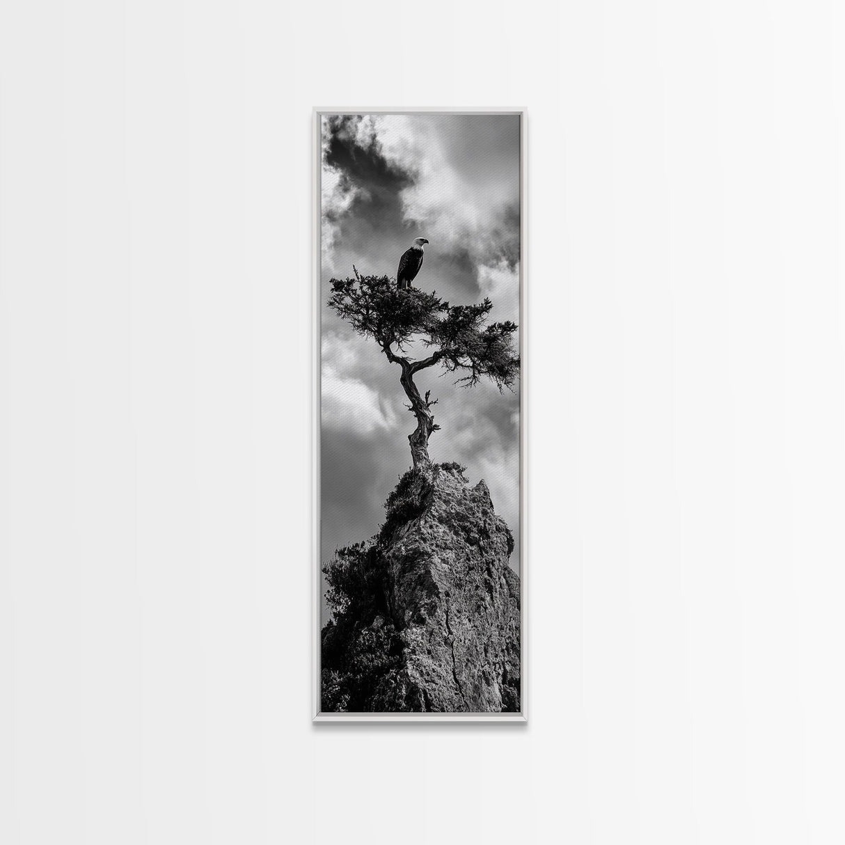 Eagle Tree, Cliff Perch, Bold Wildlife, Adventure Decor, Framed Canvas Print, Rustic Cabin Wall Art, American Symbolic Art