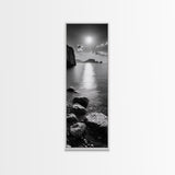 Moonlight Ocean View, Coastal Photography Art, Seascape Print, Framed Canvas Print, Bathroom Wall Art, Neutral Beach Decor