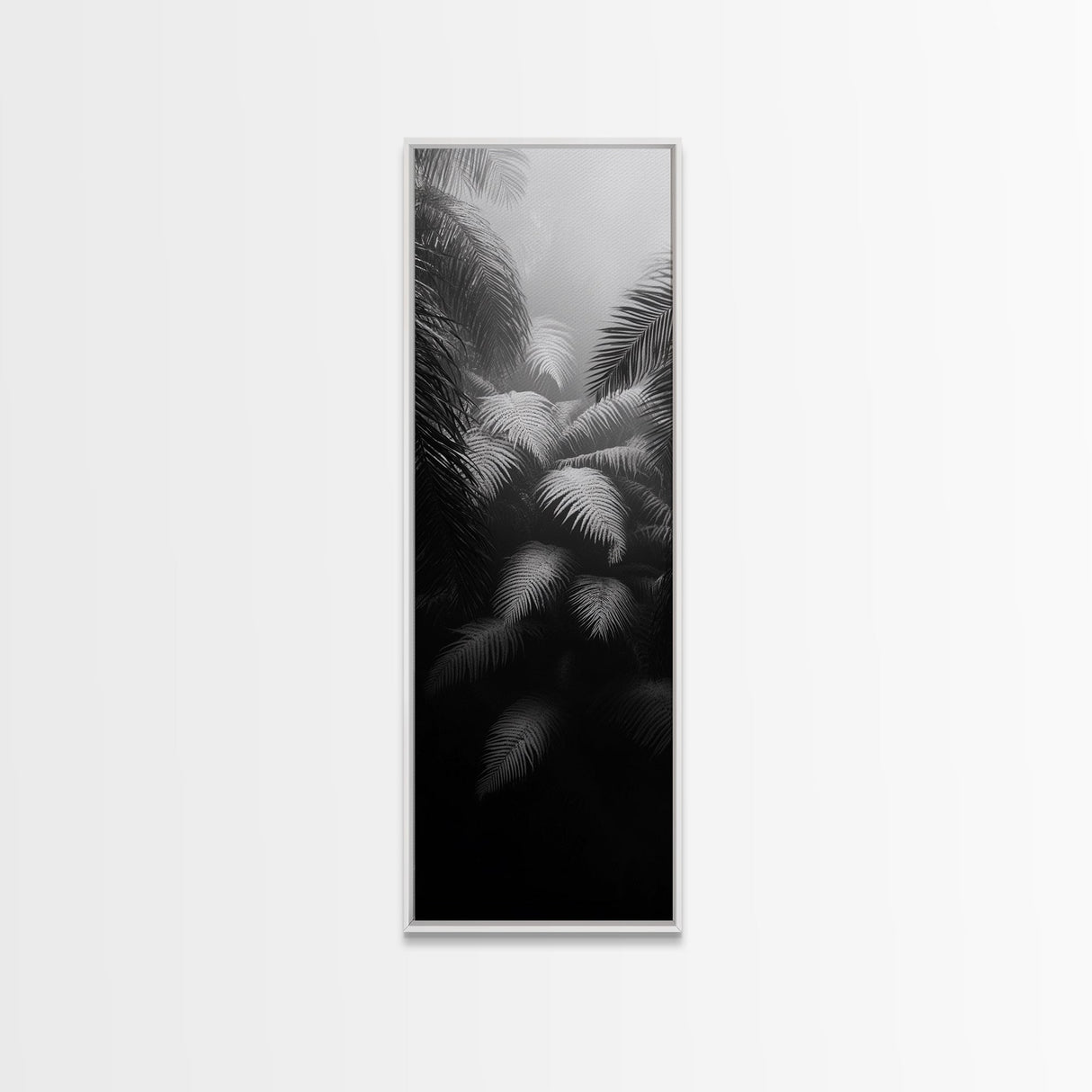 Fern Jungle Leaves, Tropical Botanical Print, Misty Rainforest Wall Art, Framed Canvas Print, Bathroom Decor, Moody Plant Art