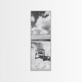 Ocean View Chair, Sandy Dunes, Seaside Retreat, Minimalist Beach, Calm Vibes, Framed Canvas Print, Bedroom Wall Art, Coastal Cottage Style
