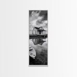 Weathered House, Abandoned Shack, Reflection Lake, Framed Canvas Print, Rustic cabin wall art, Fall entryway decor, Moody farmhouse aesthetic