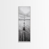 Pipeline Perspective, Industrial Seascape, Grunge Aesthetic, Framed Canvas Print, Coastal industrial art, Minimalist hallway decor, Monochrome print