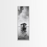 Floating Cabin, Water House, Tranquil Escape, Framed Canvas Print, Serene lake house wall art, Cabin decor, Nature minimalist bathroom print
