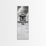 Beachfront Cabin, Rustic Shack, Seaside Simplicity, Cloudy Sky, Island Life, Framed Canvas Print, Entryway Wall Art, Coastal Farmhouse Decor