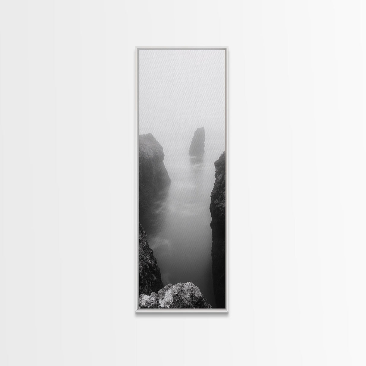 Foggy Cliffs, Coastal Serenity, Ocean Landscape, Nature Photography, Framed Canvas Print, Minimalist Wall Art, Bedroom Wall Decor