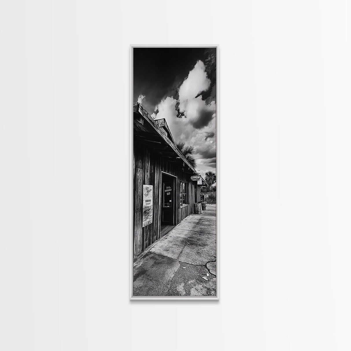 Western Saloon, Rustic Storefront, Desert Vibes, Black and White Photography, Framed Canvas Print, Man Cave Art, Americana Wall Style