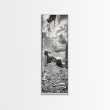 Coastal Street, Ocean View, Mediterranean Charm, Monochrome Photography, Framed Canvas Print, Living Room Print, Kitchen Wall Art