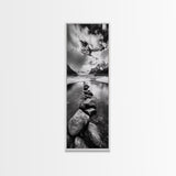 Mountain Stream, Stone Path, Black and White Nature, Scenic Landscape, Framed Canvas Print, Modern Cabin or Rustic Wall Decor, Office Art