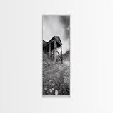 Abandoned Mine, Wooden Structure, Desert Scene, Western Vibes, Black and White Canvas Print, Industrial Rustic Living Room Wall Art