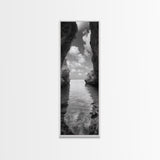 Ocean Cave, Tranquil Waters, Cloudy Sky, Coastal Wall Art, Canvas Print, Black and White Nature Decor, Modern Beach House Wall Art