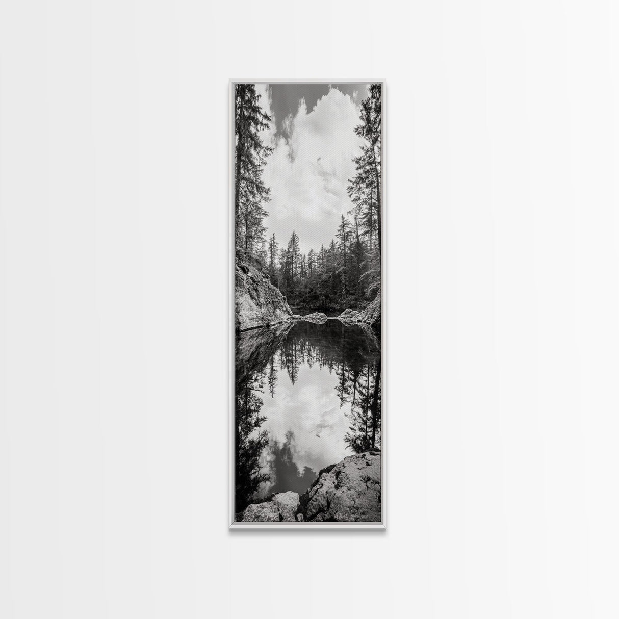 Forest Reflection, Tranquil Lake, Evergreen Woods, Wilderness Scene, Canvas Print, Rustic Cabin Wall Decor, Nature Photography Art