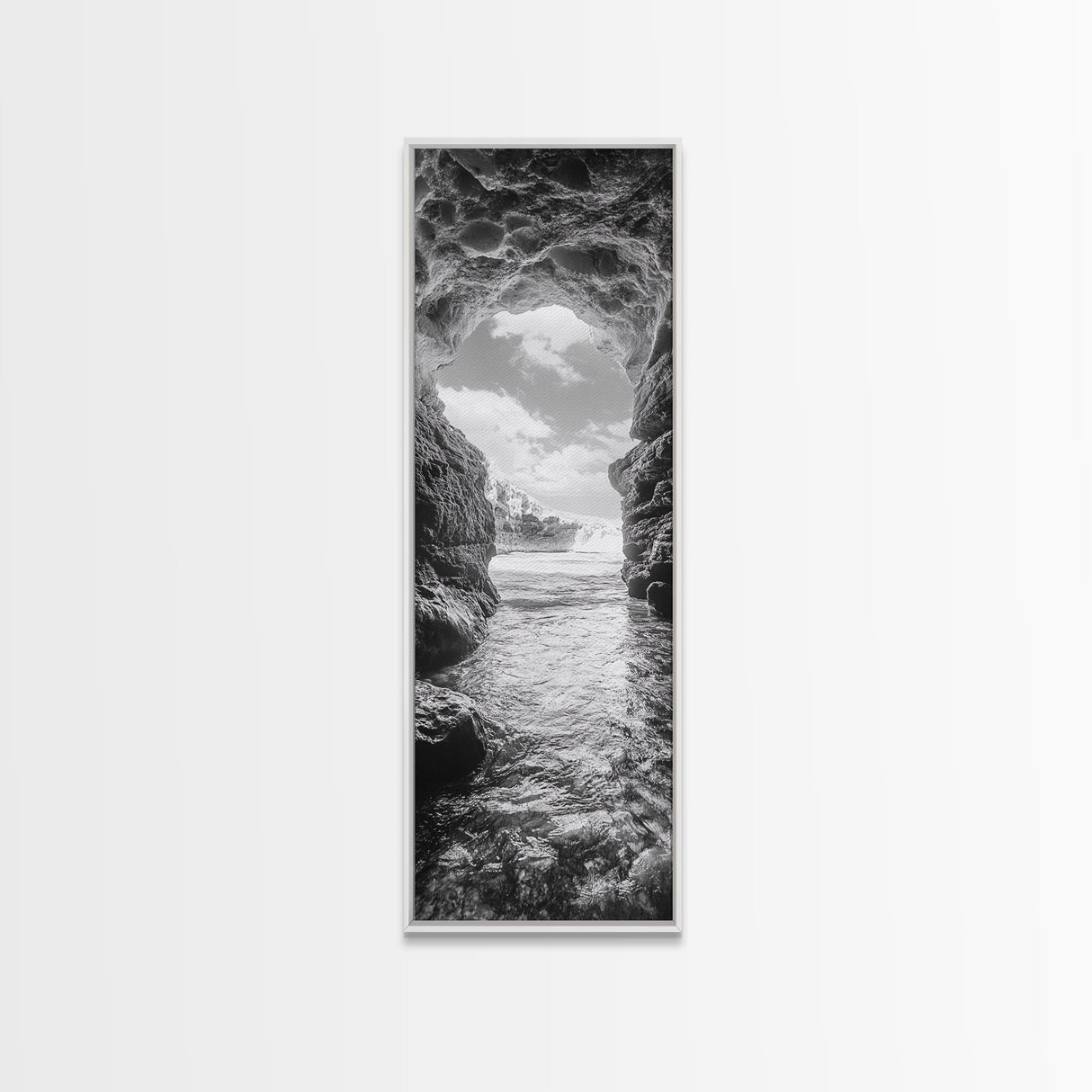Sea Cave View, Ocean Opening, Rugged Rock Passage, Framed Canvas Print, Coastal Wall Art, Adventure Decor, Modern Rustic Style