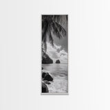 Island View, Palm Shoreline, Tropical Escape, Framed Canvas Print, Beach House Wall Art, Coastal Summer Decor, Zen Ocean Aesthetic