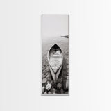 Rowboat Stillness, Peaceful Waters, Lake Canoe, Canvas Print, Entryway Wall Art, Minimalist Home Decor, Black and White Photography