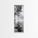 Misty Lake, Tree Reflection, Tranquil Morning, Framed Canvas Print, Bedroom Wall Art, Serene Nature Photography, Minimalist Art Style