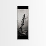 Rising Trout, Underwater Fish, Nature Close-Up, Canvas Print, Cabin Wall Art, Rustic Decor, Fishing Lover Gift, Black and White Art