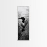 Water Loon, Lake Bird, Floating Wildlife, Nature Stillness, Serene Waterfowl Framed Canvas Print, Cabin Wall Art Rustic Lakehouse Decor