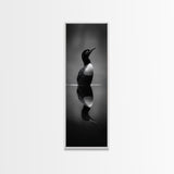 Reflected Loon, Lake Silence, Bird Mirror, Wildlife Art, Moody Black White Framed Canvas Print, Study Nature Wall Decor Minimalist Style