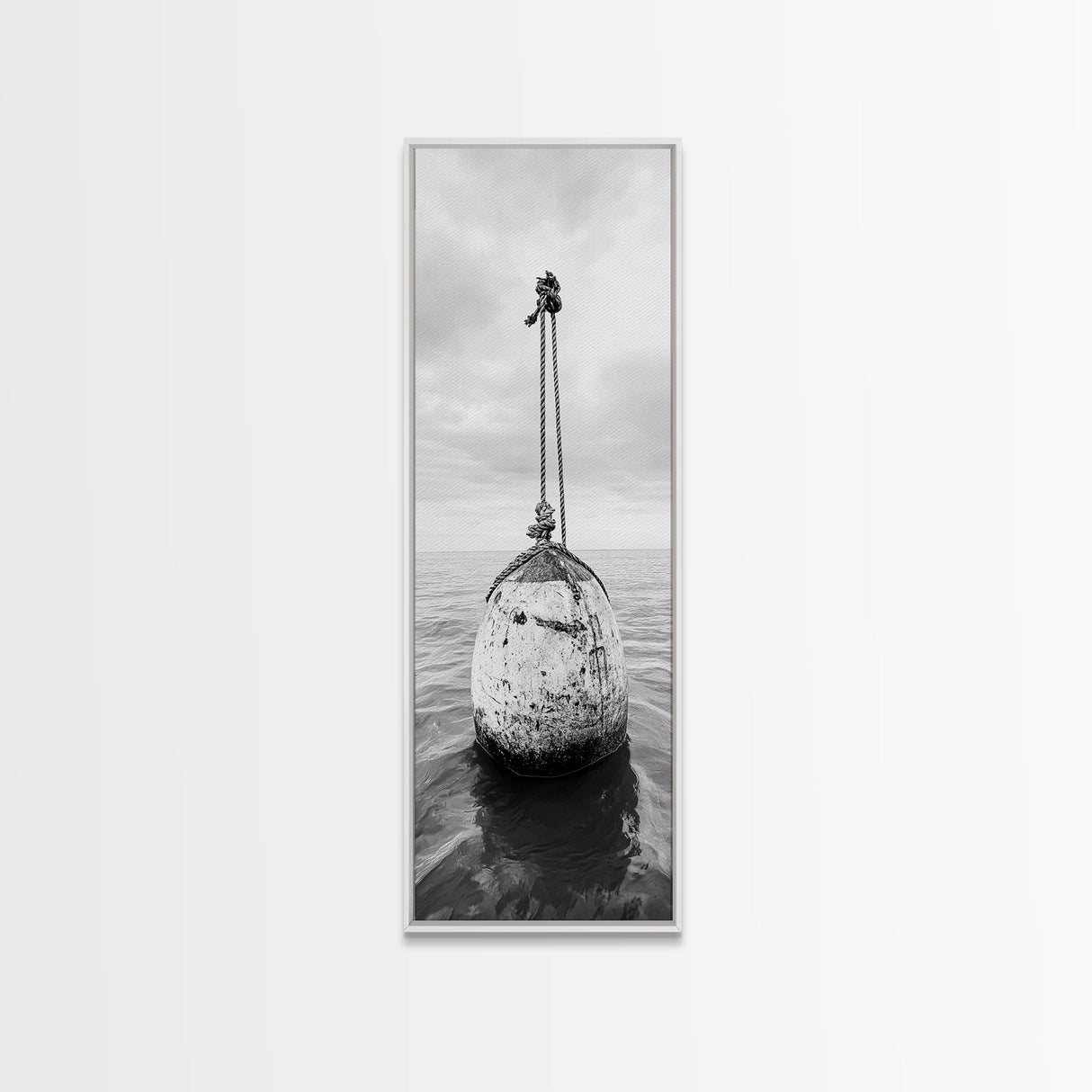 Nautical Buoy, Ocean Rope, Minimal Seascape, Framed Canvas Print, Coastal Wall Art, Bathroom Decor, Modern Nautical Art, Minimalist Home