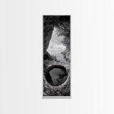 Ocean Cave, Coastal View, Natural Tide Pool, Canvas Print, Bathroom Wall Art, Seaside Decor, Minimalist Landscape, Black and White Art