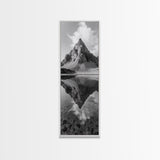 Sharp Mountain Peak, Reflection Stillness, Monochrome Wild, Framed Canvas Print, Rustic Cabin Wall Art, Nature Lover Gift Idea