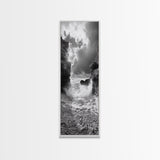 Wave Crash Rocks, Ocean Drama Scene, Moody Beach Photography, Coastal Kitchen Decor, Framed Canvas Print, Nautical Wall Art