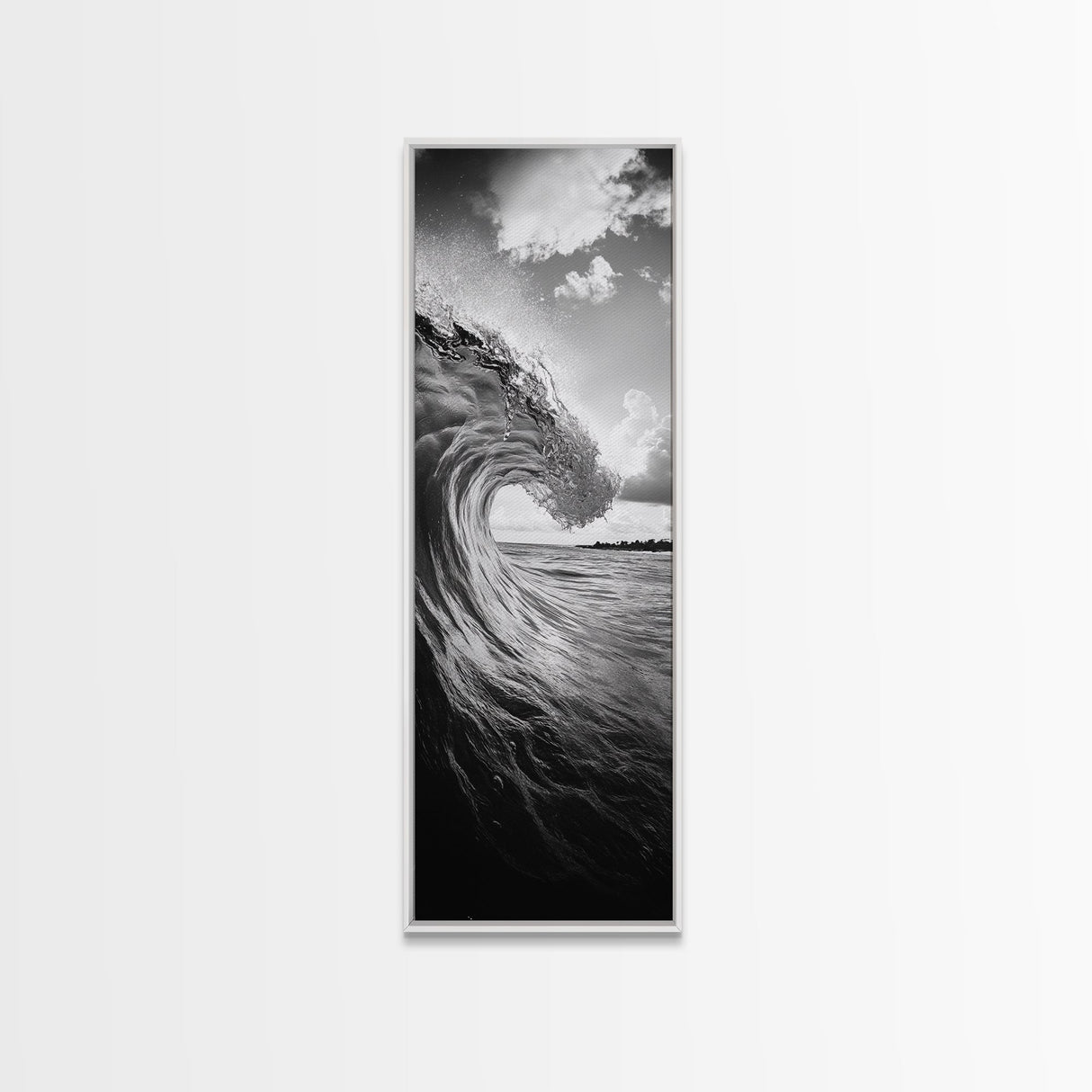 Ocean Wave Curl, Black White Surf, Modern Coastal Art, Bathroom Beach Decor, Framed Canvas Print, Minimalist Wall Style, Living Room Art