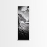 Ocean Wave Curl, Black White Surf, Modern Coastal Art, Bathroom Beach Decor, Framed Canvas Print, Minimalist Wall Style, Living Room Art