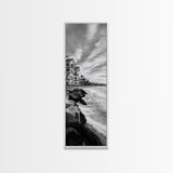 Coastal Resort Scene, Waves Rocks Hotel, Tropical Vacation Art, Beach House Wall Decor, Canvas Print, Living Room Style, Coastal Minimalist