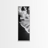 Shoreline Edge, Ocean Waves, Coastal Horizon, Framed Canvas Print, Black and White Beach Art, Bathroom Art, Entryway Wall Decor