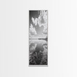Lake Reflection, Calm Waters, Cloudy Sky, Minimalist Landscape, Framed Canvas Print, Neutral Living Room Art, Tranquil Nature Scene