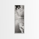 Beach Horizon, Ocean Calm, Foamy Shore, Black White Coastal Art, Canvas Print, Bathroom Decor, Peaceful Coastal Minimalist Style