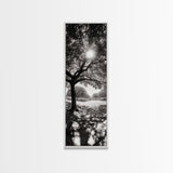 Sunlight Tree, Autumn Glow, Nature Shadowplay, Black White Forest Scene, Canvas Print, Fall Living Room Art, Boho Earthy Wall Decor
