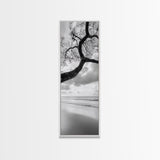 Ocean Tree View, Beach Horizon, Minimal Branches, Framed Canvas Print, Coastal Living Room Art, Neutral Decor, Zen Nature Photography