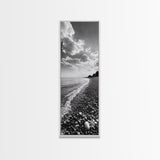 Pebble Beach, Gentle Waves, Coastal Calm, Framed Canvas Print, Minimalist Bathroom Wall Art, Nature Texture Decor, Seaside Zen, Office Wall Art