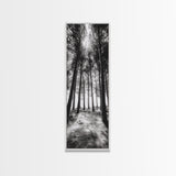 Pine Forest Glow, Woodland Landscape, Monochrome Nature, Boho Style, Framed Canvas Print, Entryway Print, Living Room Wall Art, Game Room Art