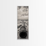 Rusted Pipe Beach, Industrial Coastal Vibe, Grunge Seascape, Framed Canvas Print, Urban Loft Art, Bathroom Wall Art, Office Wall Art
