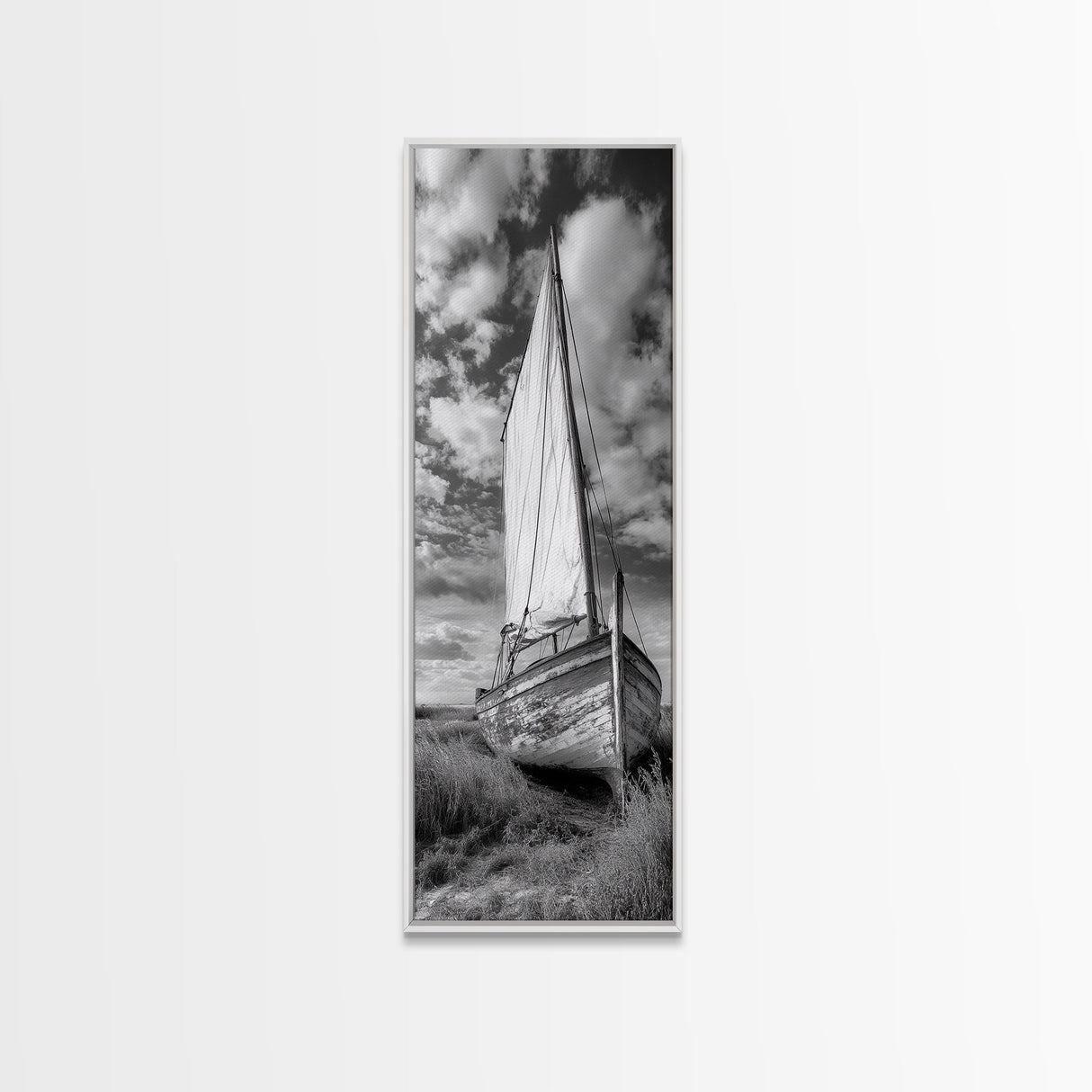 Weathered Sailboat Scene, Coastal Rustic Charm, Seafaring Wall Decor, Framed Canvas Print, Nautical Bathroom or Hallway Art, Ocean Decor
