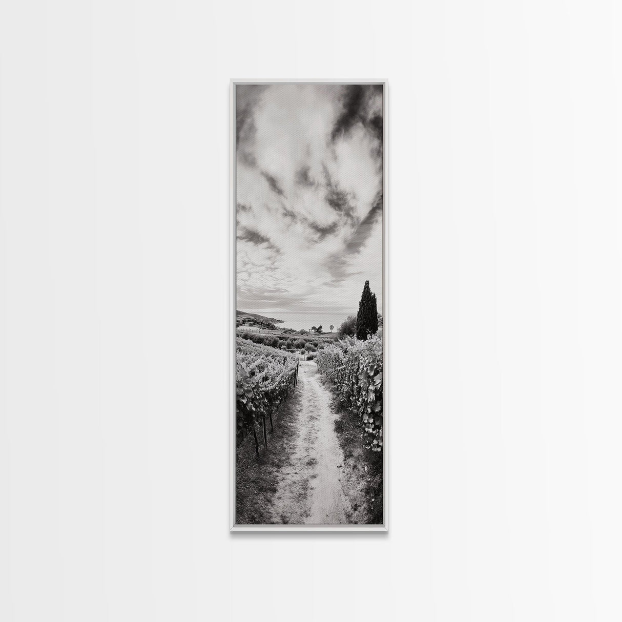 Vineyard Pathway, Scenic Hills, Countryside View, Rustic Charm, Framed Canvas Print, Farmhouse Kitchen Wall Art, Autumn Decor