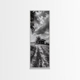 Rustic Cabin, Countryside Road, Farm Field, Palm Trees, Framed Canvas Print, Farmhouse Entryway Wall Art, Fall Landscape,  Den Wall Art