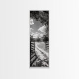 Country Road, Wooden Fence, Open Fields, Tree Shadows, Canvas Print, Rustic Farm Wall Art, Minimalist Nature Photography, Entryway Home Decor